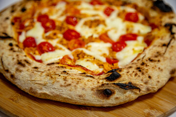 Traditional Brazilian artisan chicken pizza with catupiry cheese. Frango com catupiry