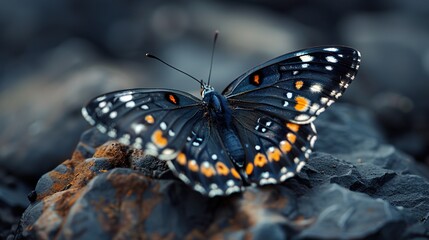 Black and Orange Butterfly on a Rock