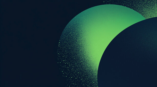 Glowing green light patten black background grainy gradient noise texture poster banner backdrop abstract design, power point background