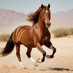 Obraz premium bay horse run in desert wild life