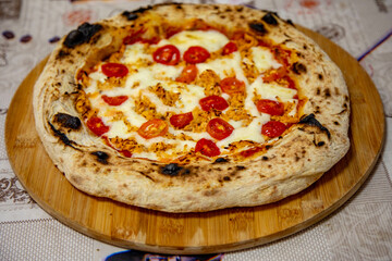 Traditional Brazilian artisan chicken pizza with catupiry cheese. Frango com catupiry