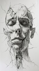Cracked Face: A Monochromatic Exploration of Fragmentation