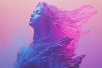 Abstract Portrait of a Woman with Flowing Hair and a Rock-Like Form