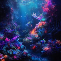 Obraz premium Vibrant Coral Reef Underwater Scene with Luminous Colors