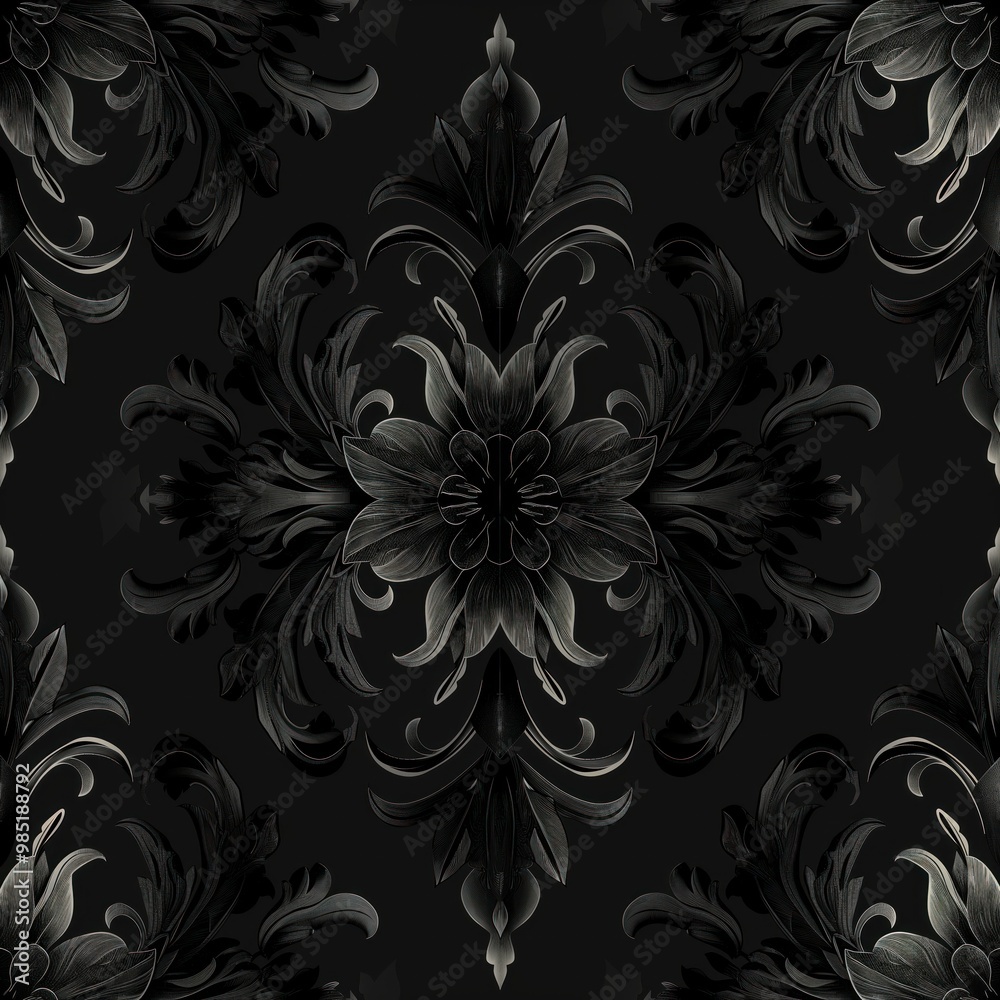 Poster gothic floral seamless pattern for background with intricate black, dark design. decorative art illu