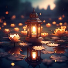 Beautiful lamp floating amongst Lotus