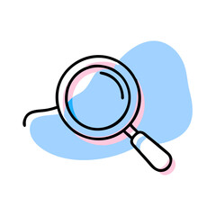 A magnifying glass is drawn in a blue and pink color scheme. Concept of curiosity and exploration, as the magnifying glass is often used to examine and discover new things