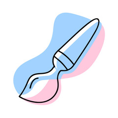 A brush with a blue handle and a pink tip. The brush is used for painting