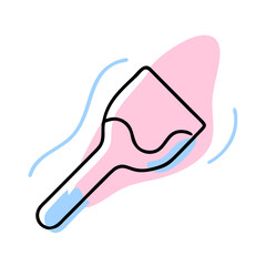 A pink brush with a blue handle. The brush is used for painting