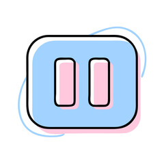 A blue and pink button with the number 2 on it. The button is used to pause or stop something