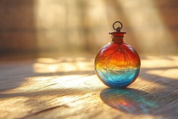 Colorful Glass Bottle with Intricate Design in Sunlight