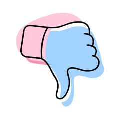 A blue and pink thumbs down sign. The thumbs are blue and pink, and the sign is drawn in a cartoon style