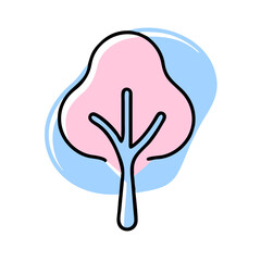 A tree with pink leaves and a blue background. The tree is a symbol of growth and life