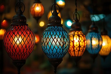 Ornamental Hanging Lanterns with Mosaic Glass Shades