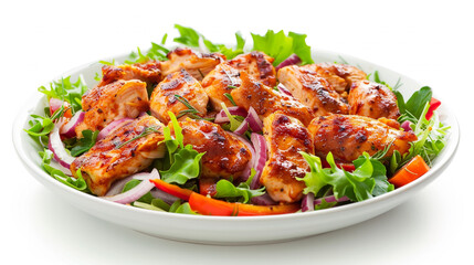 Fototapeta premium Delicious Healthy Chicken Dinner on White Background: Nutritious and Flavorful Meal Ideas
