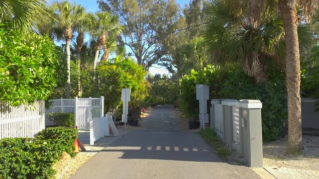 Driving on Casey Key scenic road in Florida.