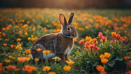 Rabbit in a Flower Garden