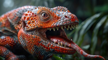 Close Up of a Lizard with Sharp Teeth and a Long Tongue