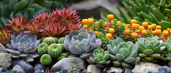 Fototapeta premium Succulent garden with variety of shapes and colors.