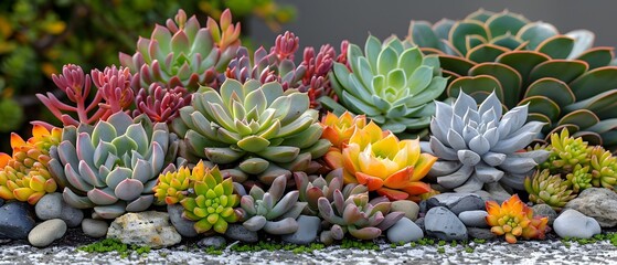Succulent garden with variety of shapes and colors.