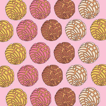 Cute Mexican Concha bread, traditional Mexican bread, pattern vector illustration, fashion, fabric, textile, wallpaper, cover, web, wrapping