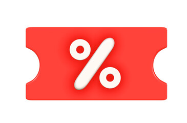Red percent sign 3d on png transparent background.
