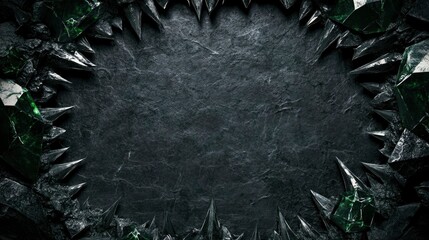 Fototapeta premium Dark Stone Background with Sharp Green Crystal Edges