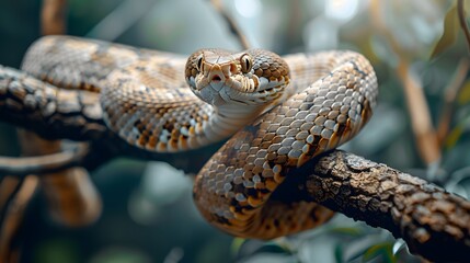 Obraz premium Snake coiled around tree branch.