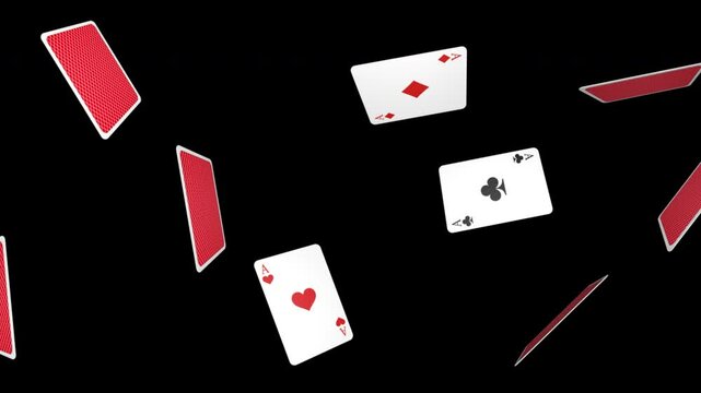 Falling Four Aces Playing Poker Card Animation, on Alpha Channel, Loop
