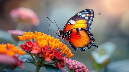 Fototapeta premium Vibrant butterfly on blooming flower.
