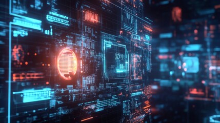 Abstract digital interface with glowing lines and numbers.