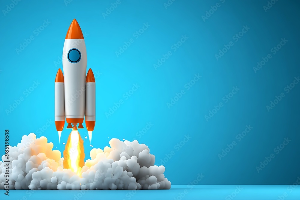 Poster Abstract rocket launch, symbolizing the fast growth and scaling of startups in an accelerator program
