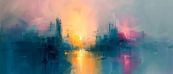Obraz premium Abstract cityscape at dawn with pastel hues.