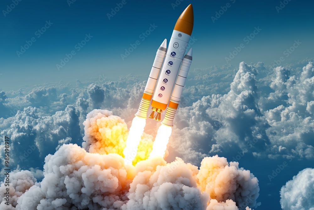 Poster Abstract rocket launch, symbolizing the fast growth and scaling of startups in an accelerator program