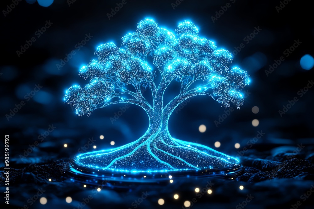 Poster Abstract tree with glowing branches, symbolizing growth and business development in multiple areas