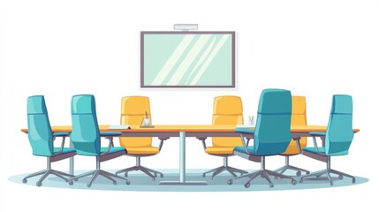 A conference room with a table and chairs.