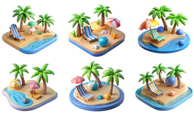 Obraz premium PNG beach 3d collection, in cartoon style minimal on transparent, white background, isolate 