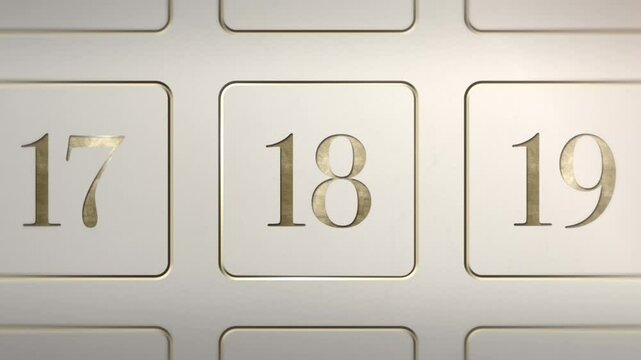 Advent Calendar door reveal Number 18, white cream gold, Christmas door green screen sting transition animation