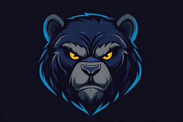 Black Bear Mascot Head with Blue Lighting for Gaming Logo Design