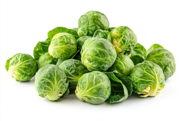 Fototapeta premium Fresh Green Brussels Sprouts Isolated on White Background