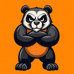 Angry Cartoon Panda Bear Mascot with Crossed Arms Illustration