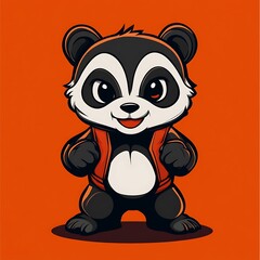 Obraz premium Cute Cartoon Panda Wearing a Red Vest on Orange Background