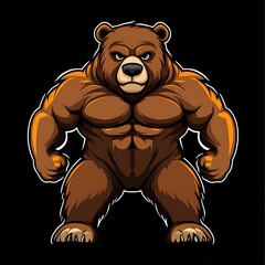 Muscular Grizzly Bear Cartoon Mascot Character