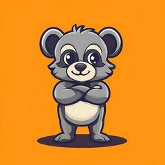 Fototapeta premium Cute cartoon bear with arms crossed, mascot design, kids illustration, friendly animal character