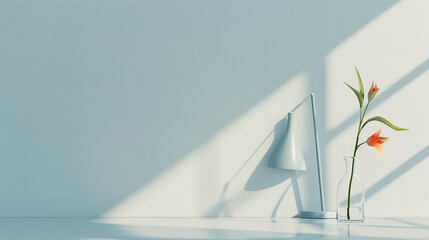 Minimalist Still Life with a Lamp, Flower, and Light