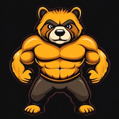 Cute cartoon red panda with big muscles. Illustration of a strong and powerful red panda.