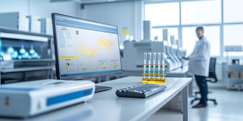 Researchers working in large laboratory.