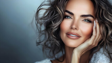 Fototapeta premium Portrait of a Woman with Long Wavy Hair