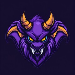 Purple Demon Beast with Yellow Horns and Wings Mascot Logo
