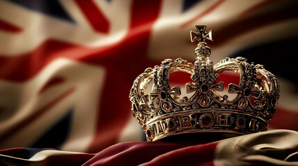 Golden Crown on a Red, White, and Blue Flag - Illustration